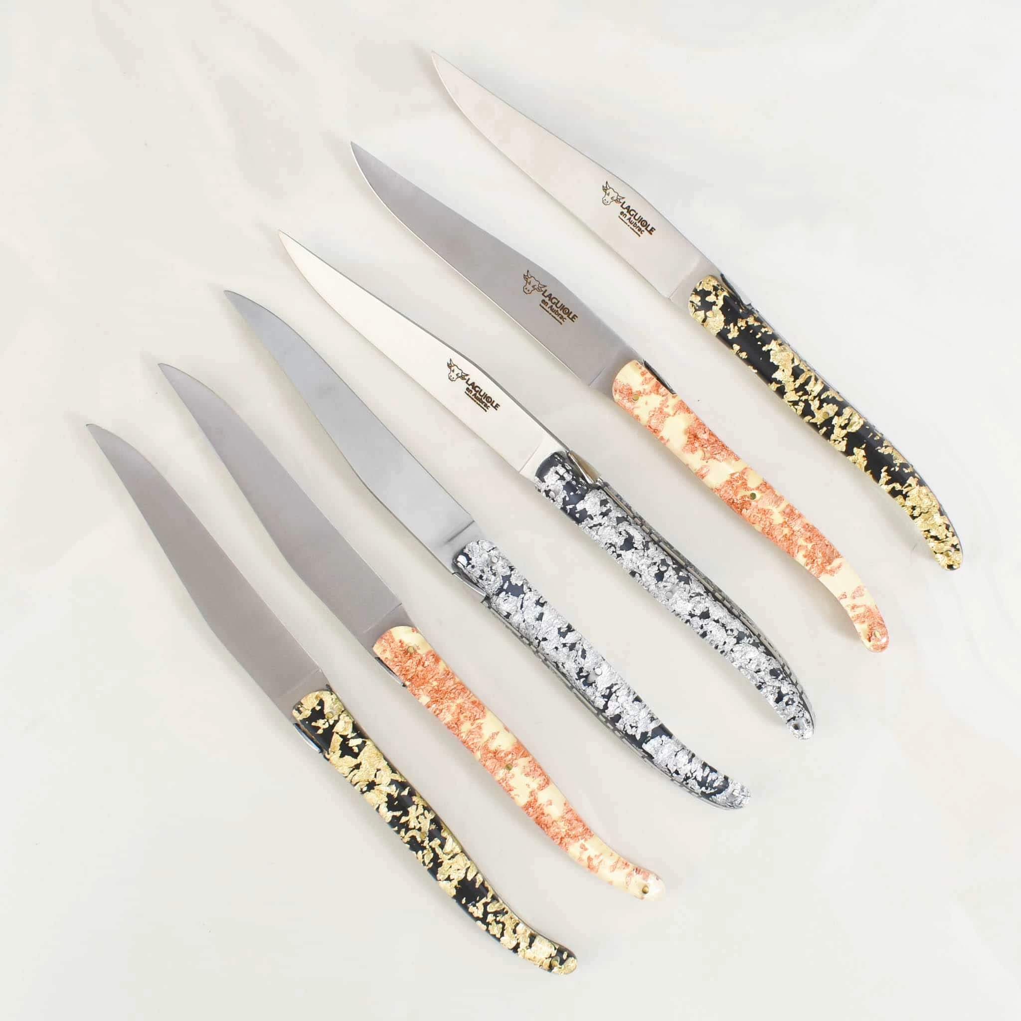 Laguiole En Aubrac Set Of 6 Gold, Silver & Bronze Steak Knives 3 Laguiole En Aubrac Set Of 6 Gold, Silver & Bronze Steak Knives - Image 3