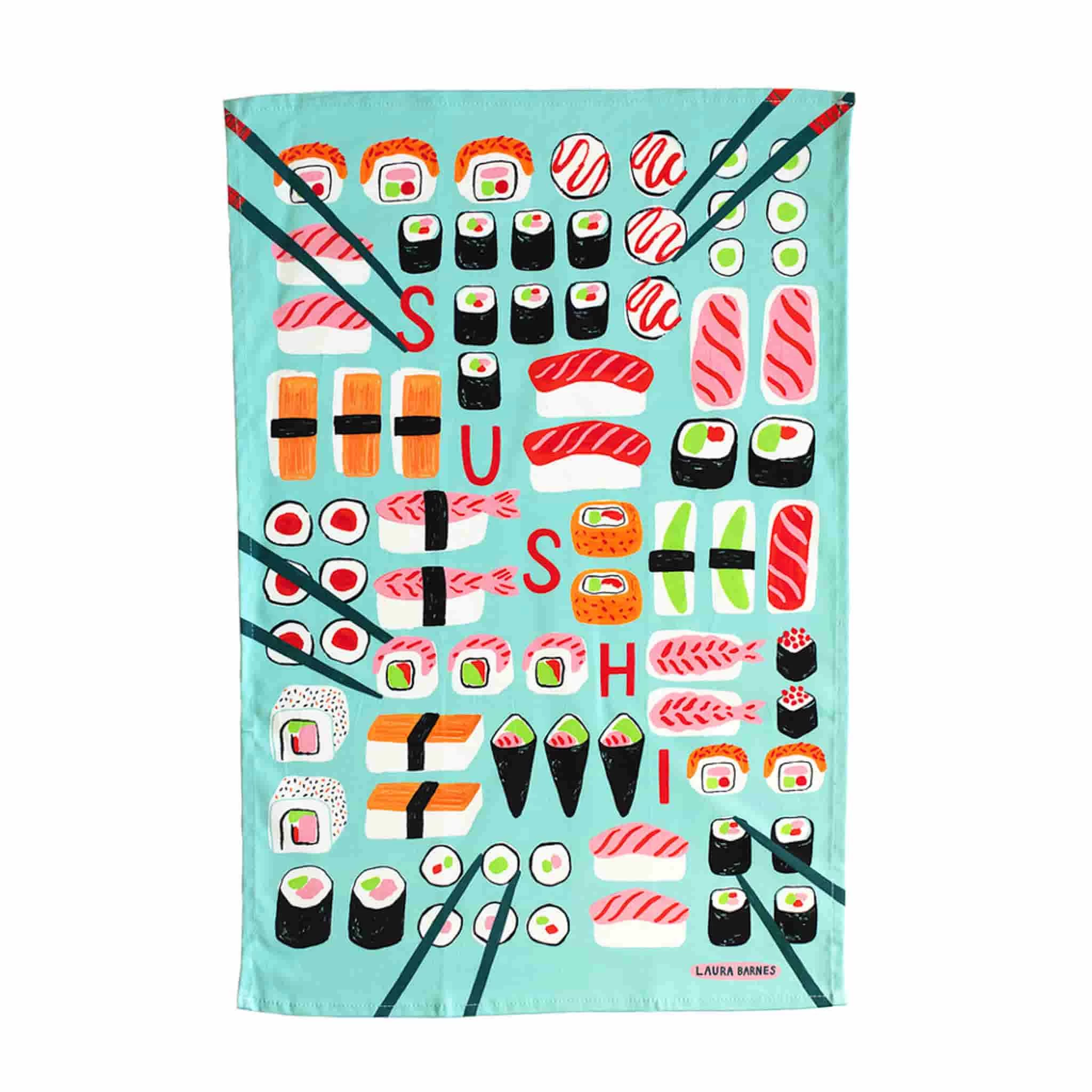 Laura Barnes Sushi Organic Cotton Tea Towel 1 Laura Barnes Sushi Organic Cotton Tea Towel