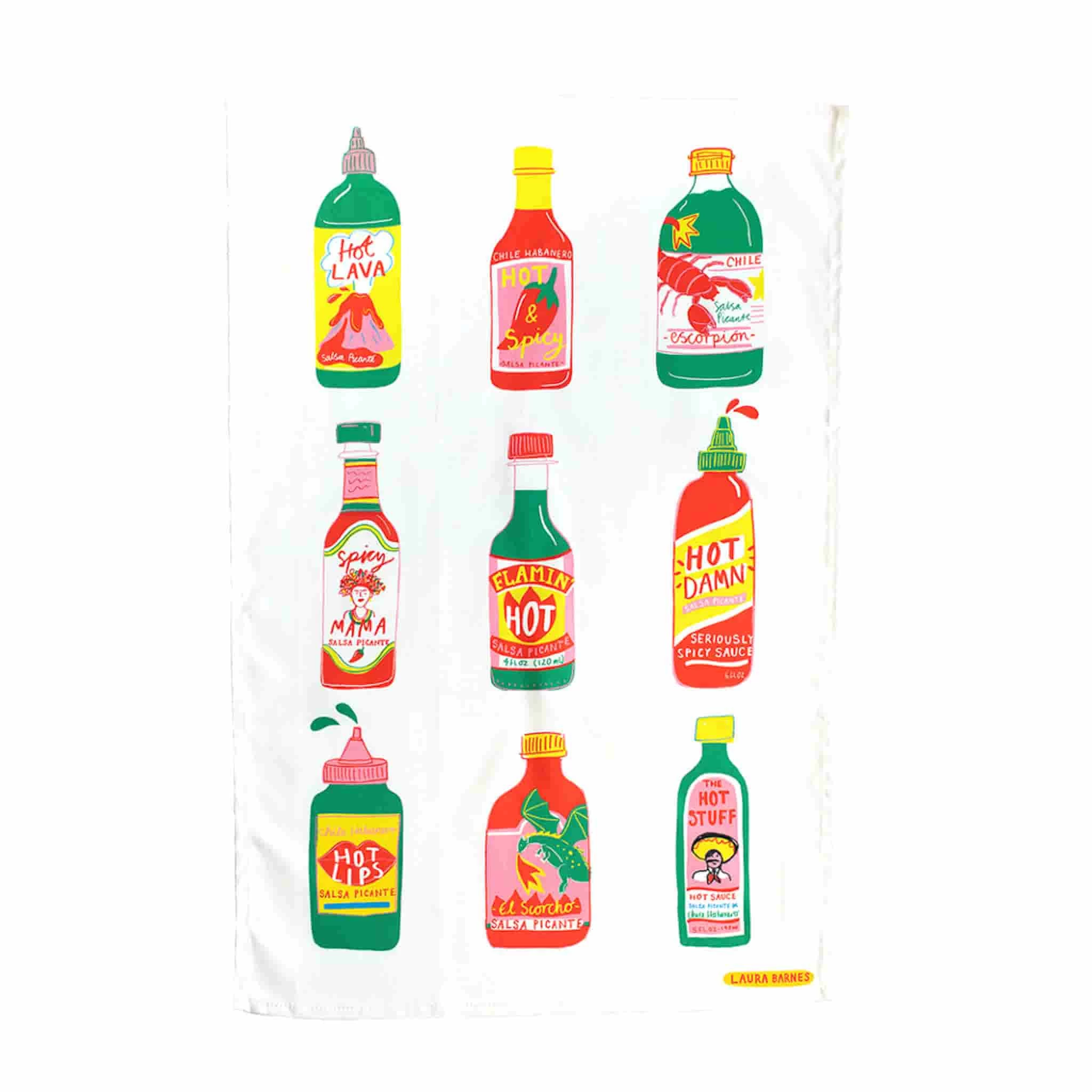 Laura Barnes Hot Sauce Organic Cotton Tea Towel 1 Laura Barnes Hot Sauce Organic Cotton Tea Towel