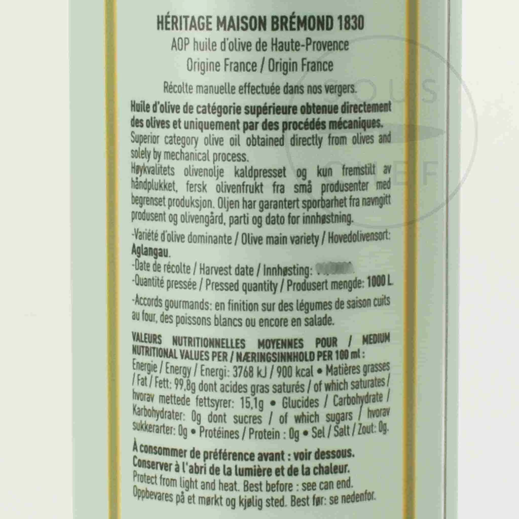 Maison Bremond Heritage Green Fruity Provence Extra Virgin Olive Oil, 500ml 2 Maison Bremond Heritage Green Fruity Provence Extra Virgin Olive Oil, 500ml - Image 2