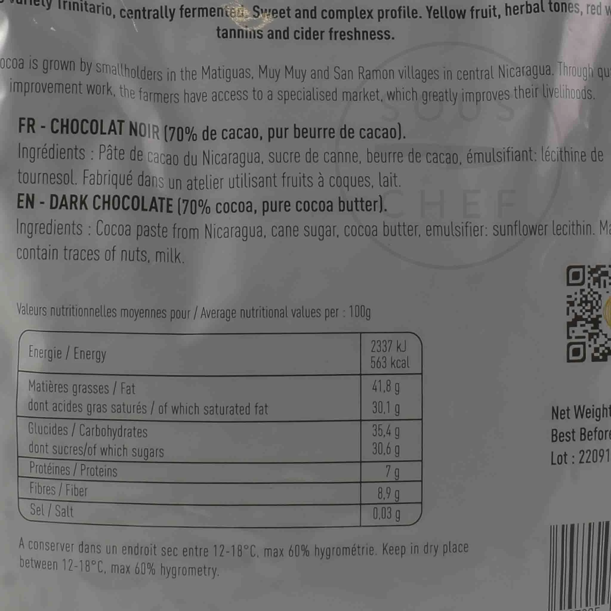 Mayata Single Origin Nicaragua Flor De Pancasan Dark Chocolate Couverture 70%, 1kg 2 Mayata Single Origin Nicaragua Flor De Pancasan Dark Chocolate Couverture 70%, 1kg - Image 2