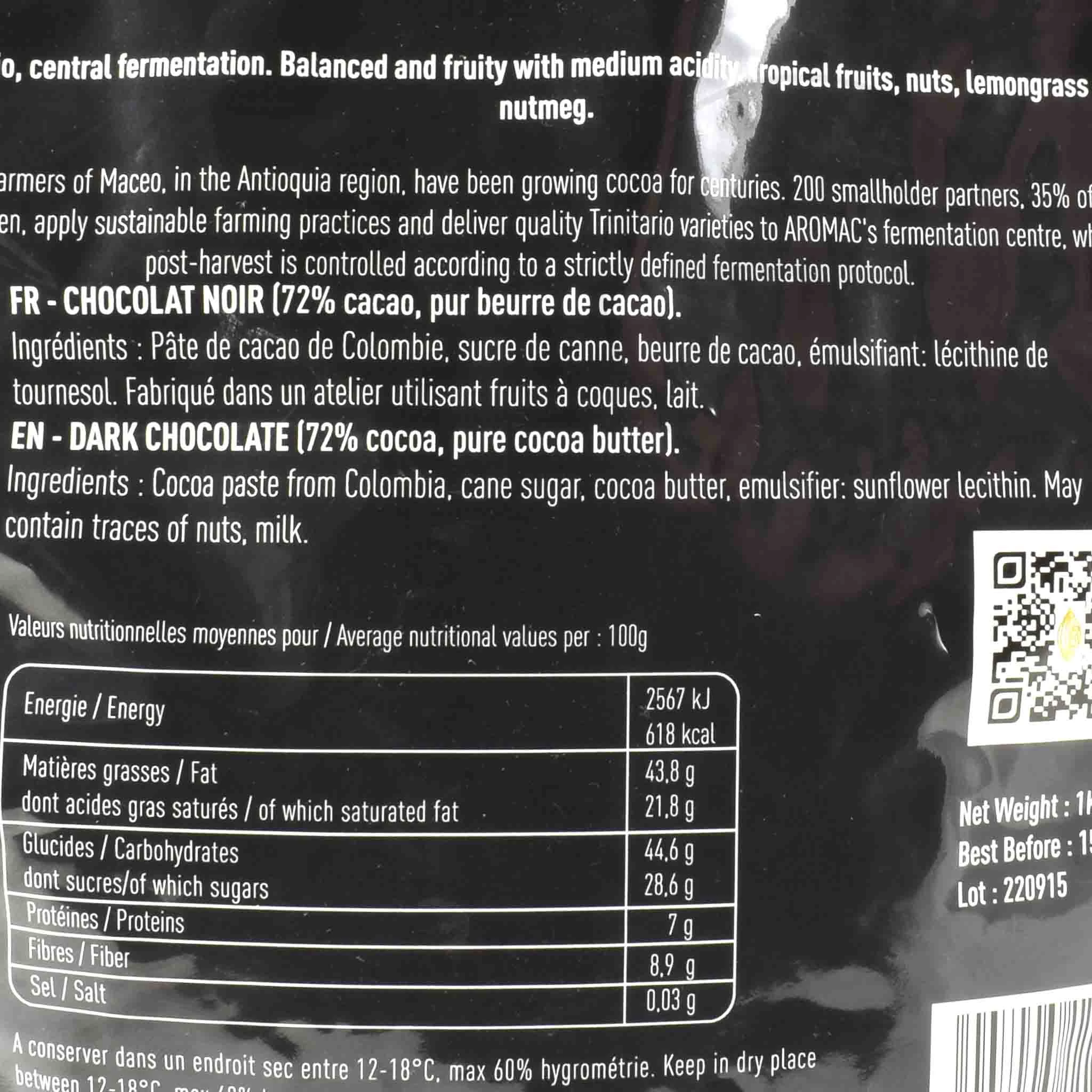 Mayata Single Origin Colombia Paramillo Dark Chocolate Couverture 72%, 1kg 2 Mayata Single Origin Colombia Paramillo Dark Chocolate Couverture 72%, 1kg - Image 2