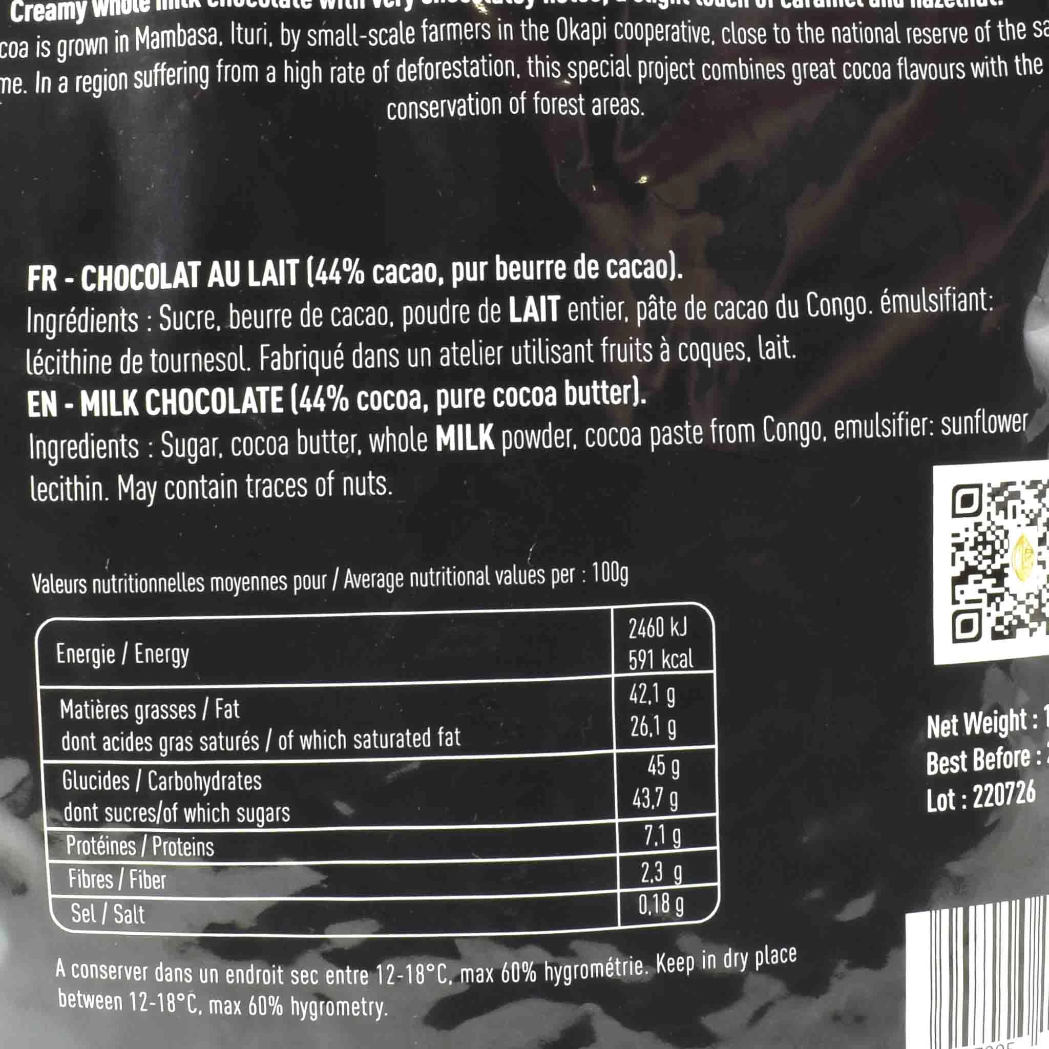 Mayata Single Origin Congo Okapi Milk Chocolate Couverture 44% 1kg 2 Mayata Single Origin Congo Okapi Milk Chocolate Couverture 44% 1kg - Image 2