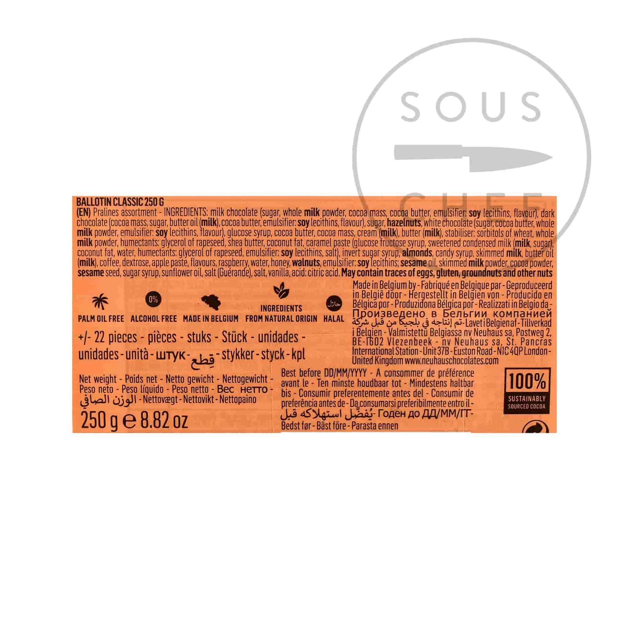 Neuhaus Belgian Chocolate Classic Ballotin - Praline Ganache & Gianduja, 250g 4 Neuhaus Belgian Chocolate Classic Ballotin - Praline Ganache & Gianduja, 250g - Image 4