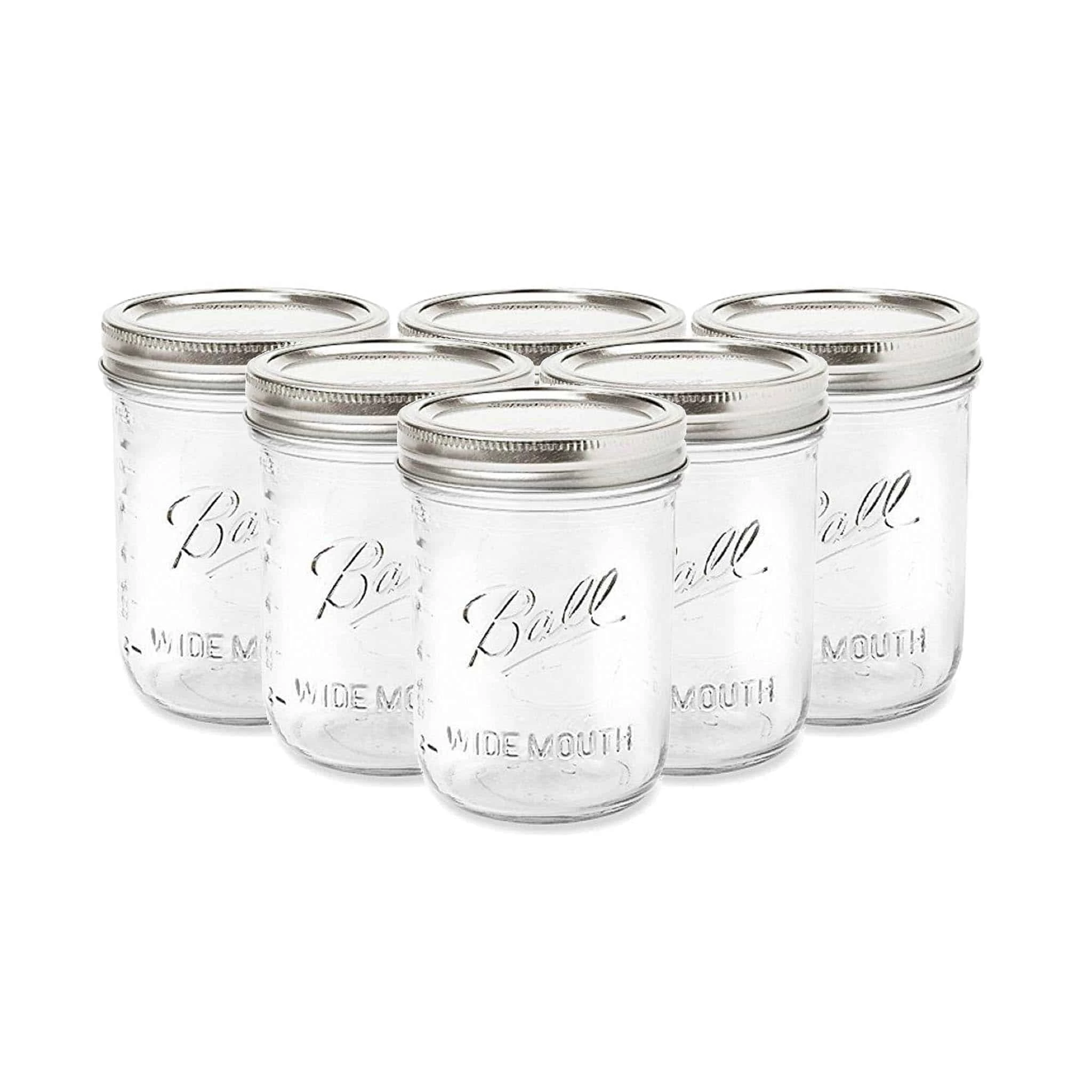 Set Of 6 Ball Mason Preserving Glass Jars Clear Wide Mouth, 473ml 1 Set Of 6 Ball Mason Preserving Glass Jars Clear Wide Mouth, 473ml