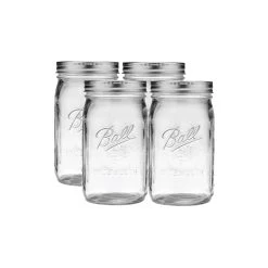Set Of 4 Ball Mason Jars Clear Wide Mouth, 945ml