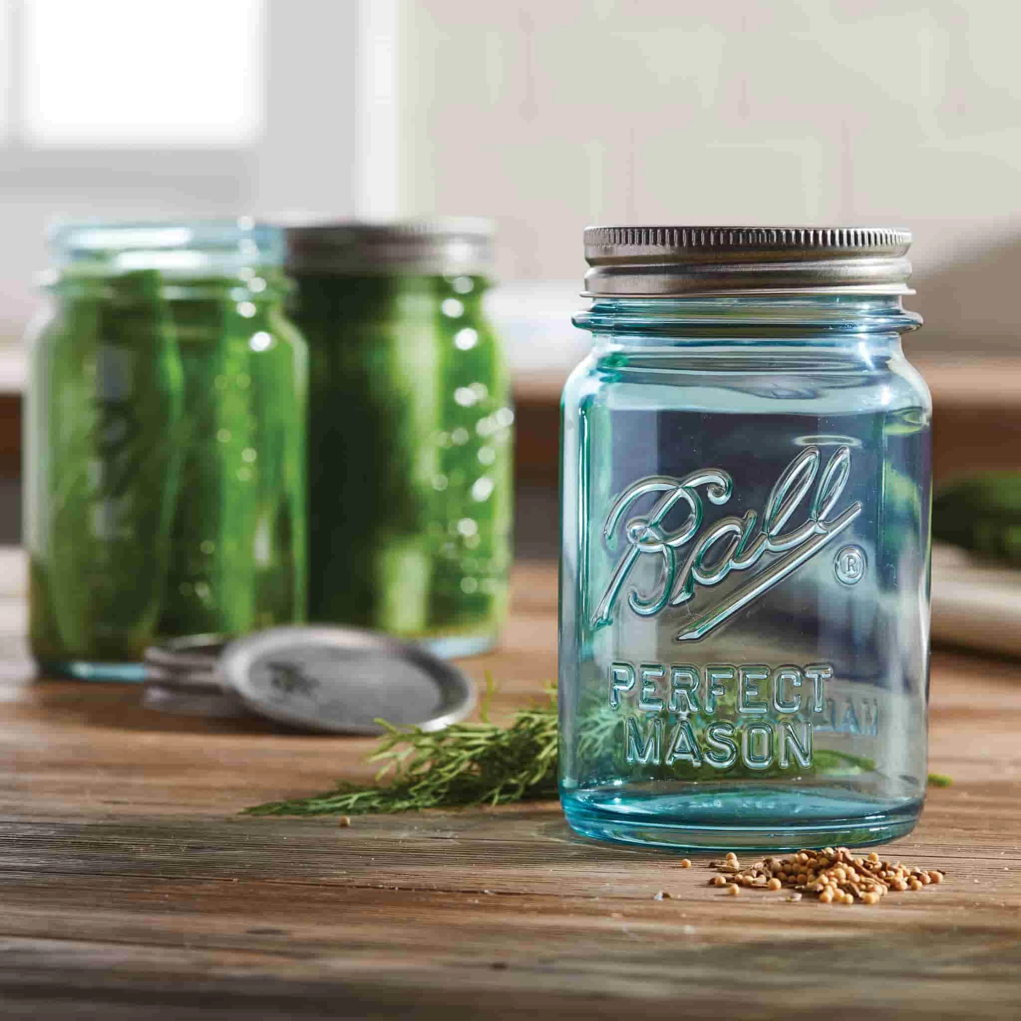 Set Of 4 Ball Mason Jars Aqua Regular Mouth, 473ml 2 Set Of 4 Ball Mason Jars Aqua Regular Mouth, 473ml - Image 2