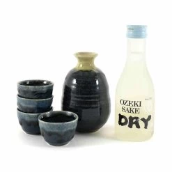 Deluxe Blue Glaze Sake Set With Sake