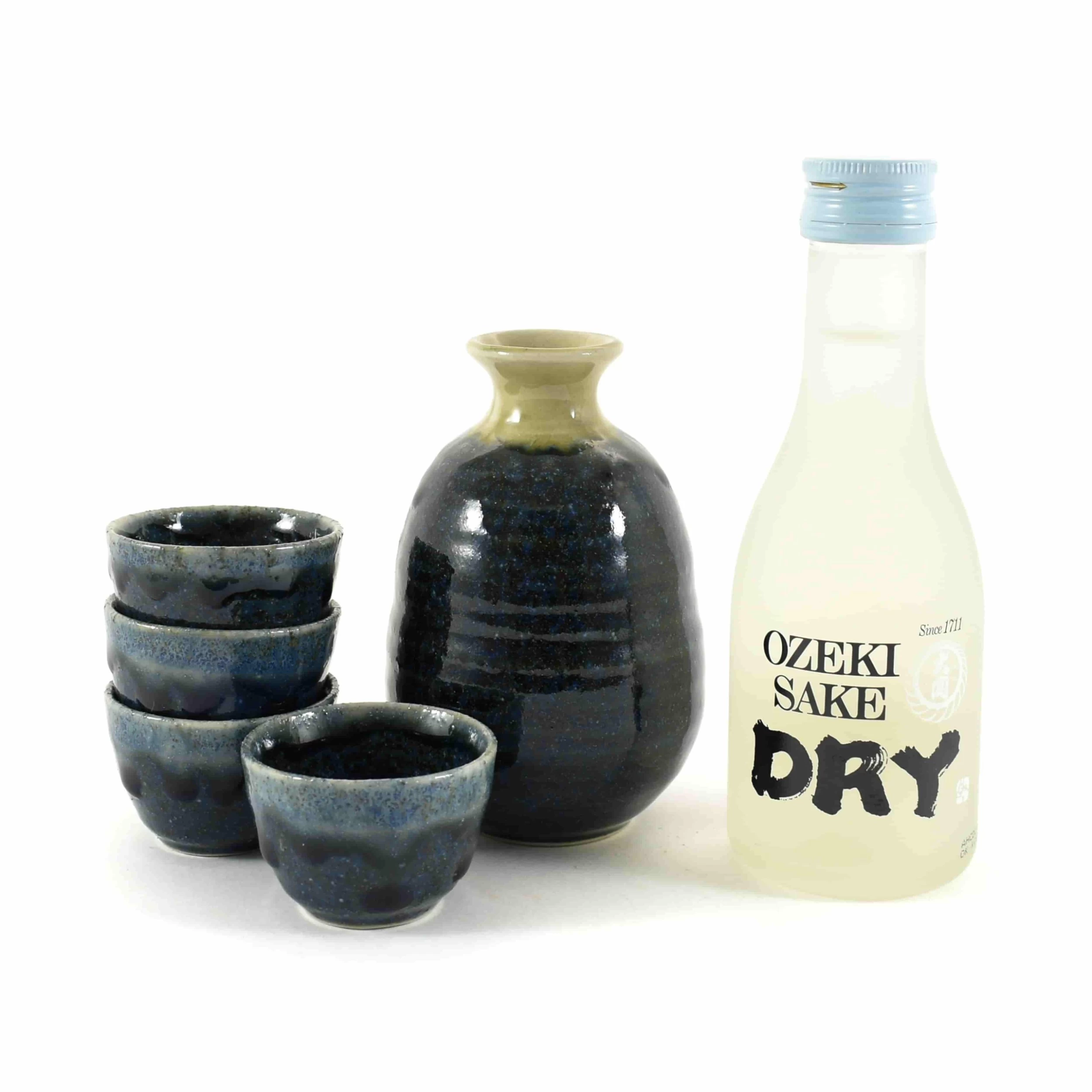 Deluxe Blue Glaze Sake Set With Sake 1 Deluxe Blue Glaze Sake Set With Sake