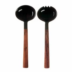 Sarah Petherick Black Horn And Wood Salad Servers Set