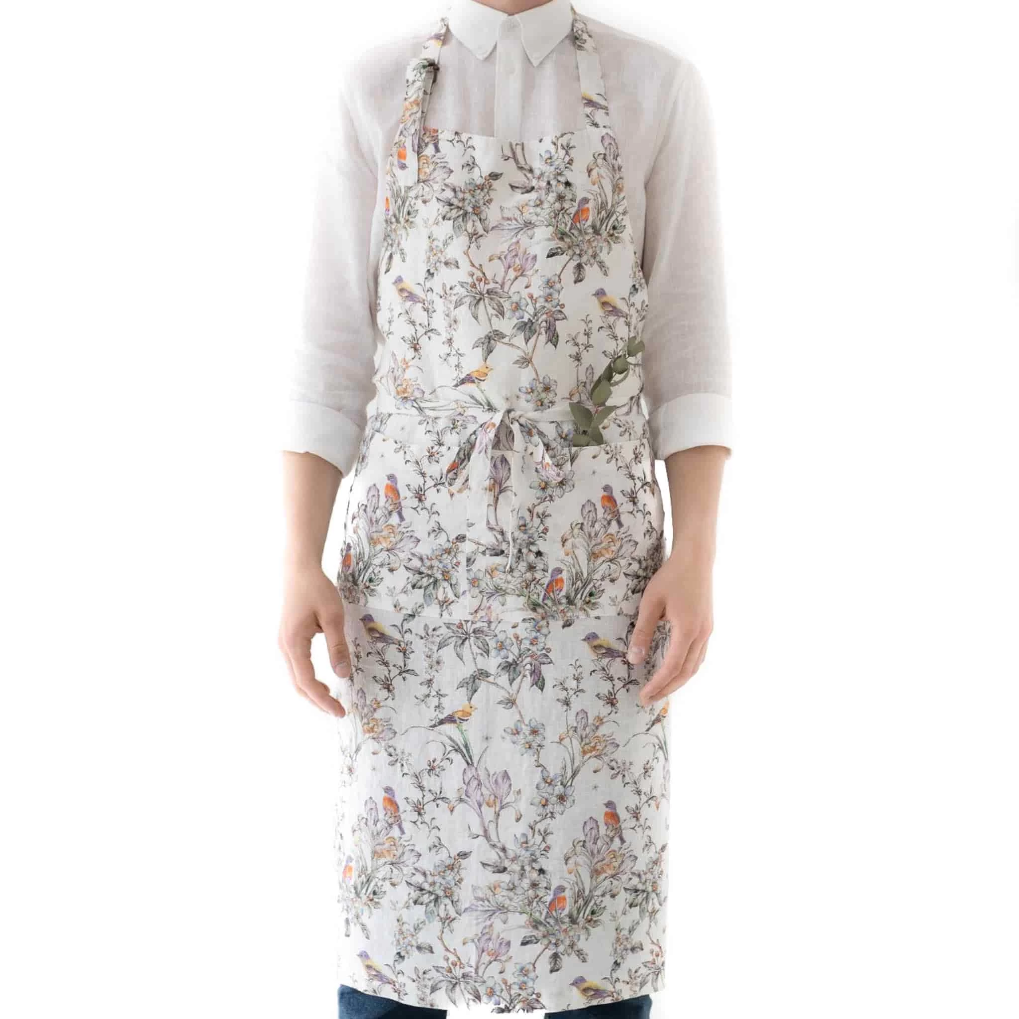 Linen Tales Bird Print Linen Apron 1 Linen Tales Bird Print Linen Apron
