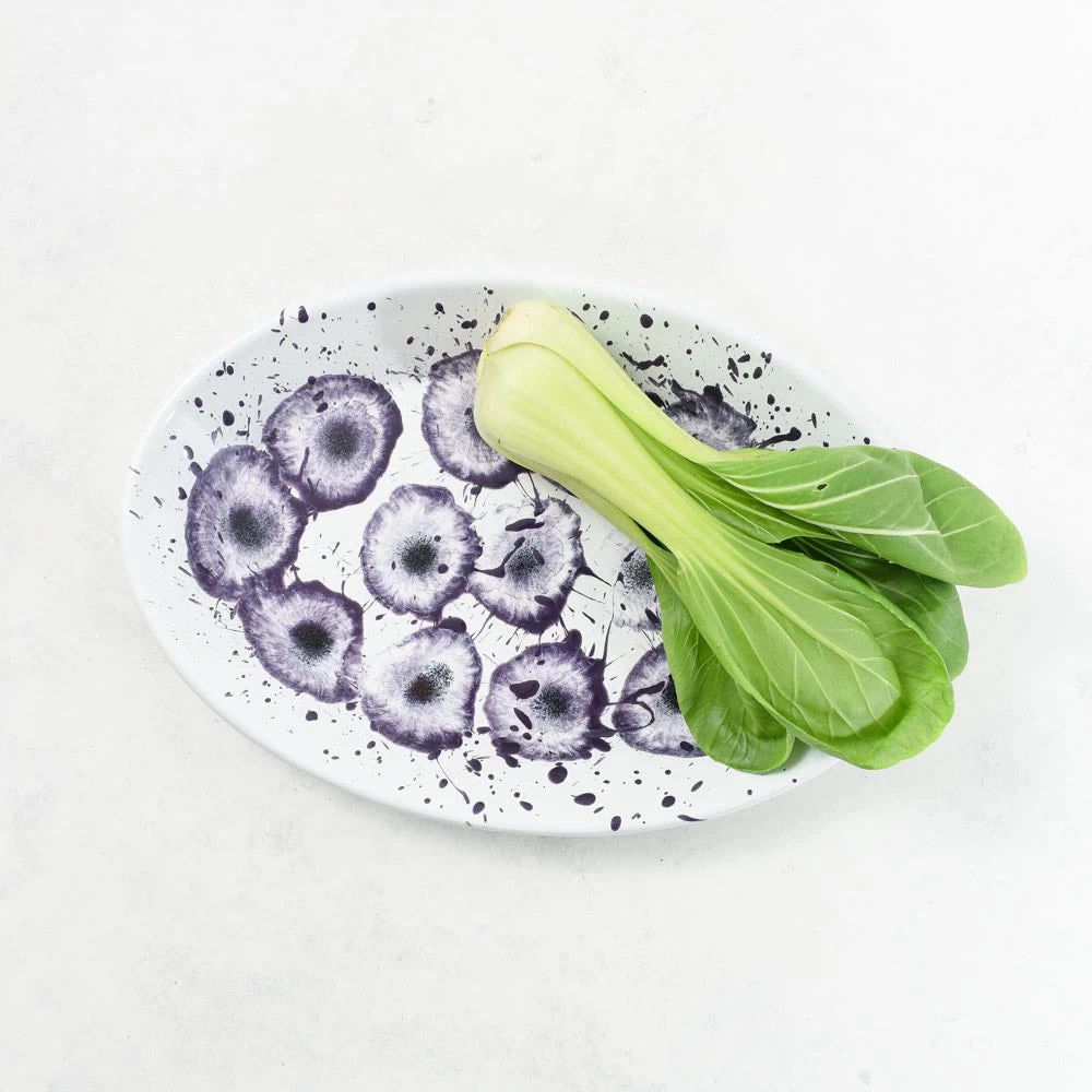 Splatter Madness Enamel Oval Serving Plate, Purple, 31cm 1 Splatter Madness Enamel Oval Serving Plate, Purple, 31cm