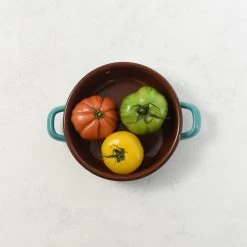 Kapka X Sous Chef Colourblock Enamel Frying Pan, 16cm, Teal & Brown