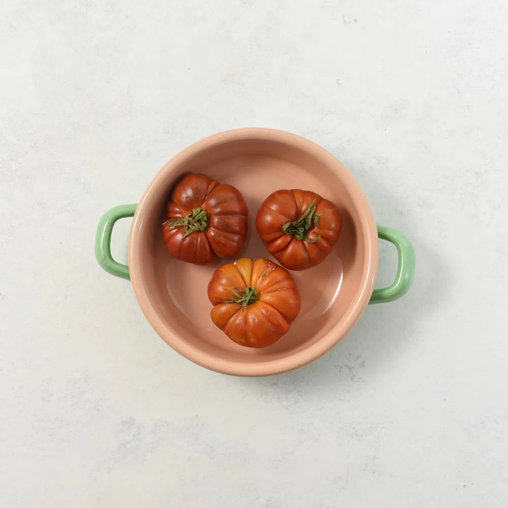 Kapka X Sous Chef Colourblock Enamel Frying Pan, 16cm, Green & Pink 1 Kapka X Sous Chef Colourblock Enamel Frying Pan, 16cm, Green & Pink