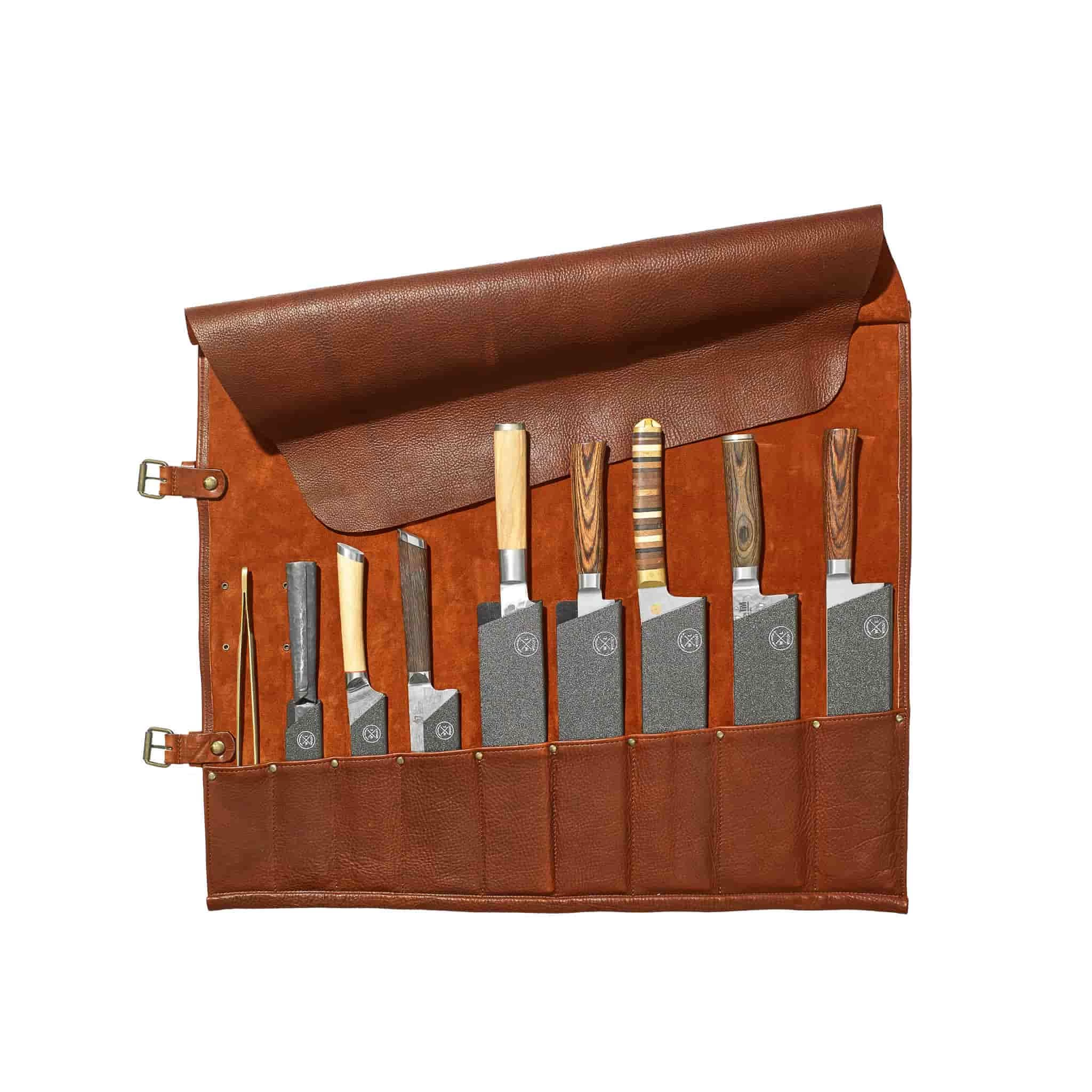 Witloft Leather 9-Pocket Knife Roll, Cognac 2 Witloft Leather 9-Pocket Knife Roll, Cognac - Image 2