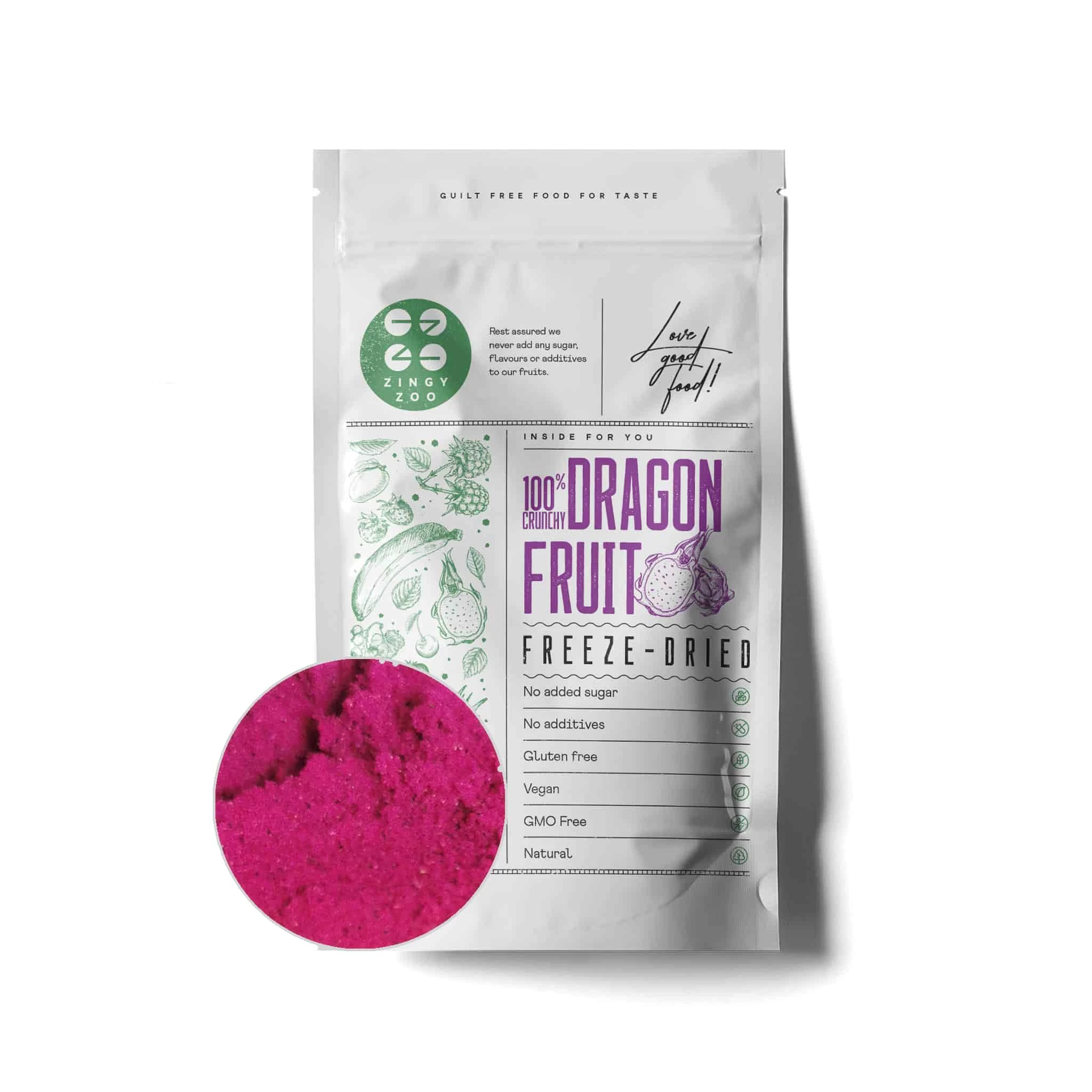 ZingyZoo Freeze Dried Dragon Fruit Powder, 100g 1 ZingyZoo Freeze Dried Dragon Fruit Powder, 100g