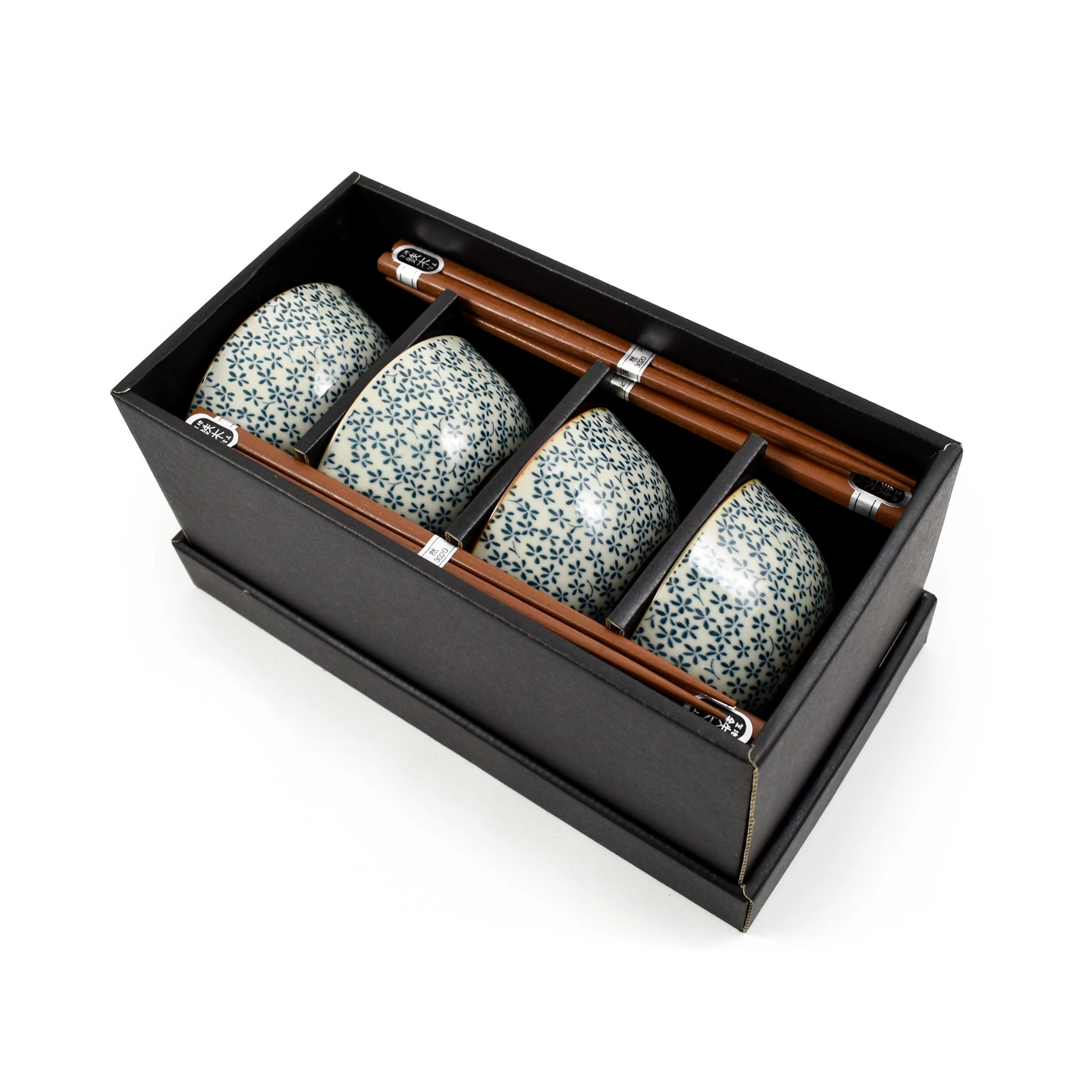 Blue & White Flower Rice Bowl Set With Chopsticks 3 Blue & White Flower Rice Bowl Set With Chopsticks - Image 3