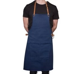 Dutchdeluxes Canvas BBQ Apron In Dark Blue -Sous Chef Kitchenware dutch deluxes canvas bbq apron male model dark blue
