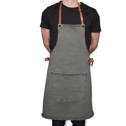 Dutchdeluxes Canvas BBQ Apron In Grey-Green 8 Dutchdeluxes Canvas BBQ Apron In Grey-Green -Sous Chef Kitchenware dutch deluxes canvas bbq apron male model green grey