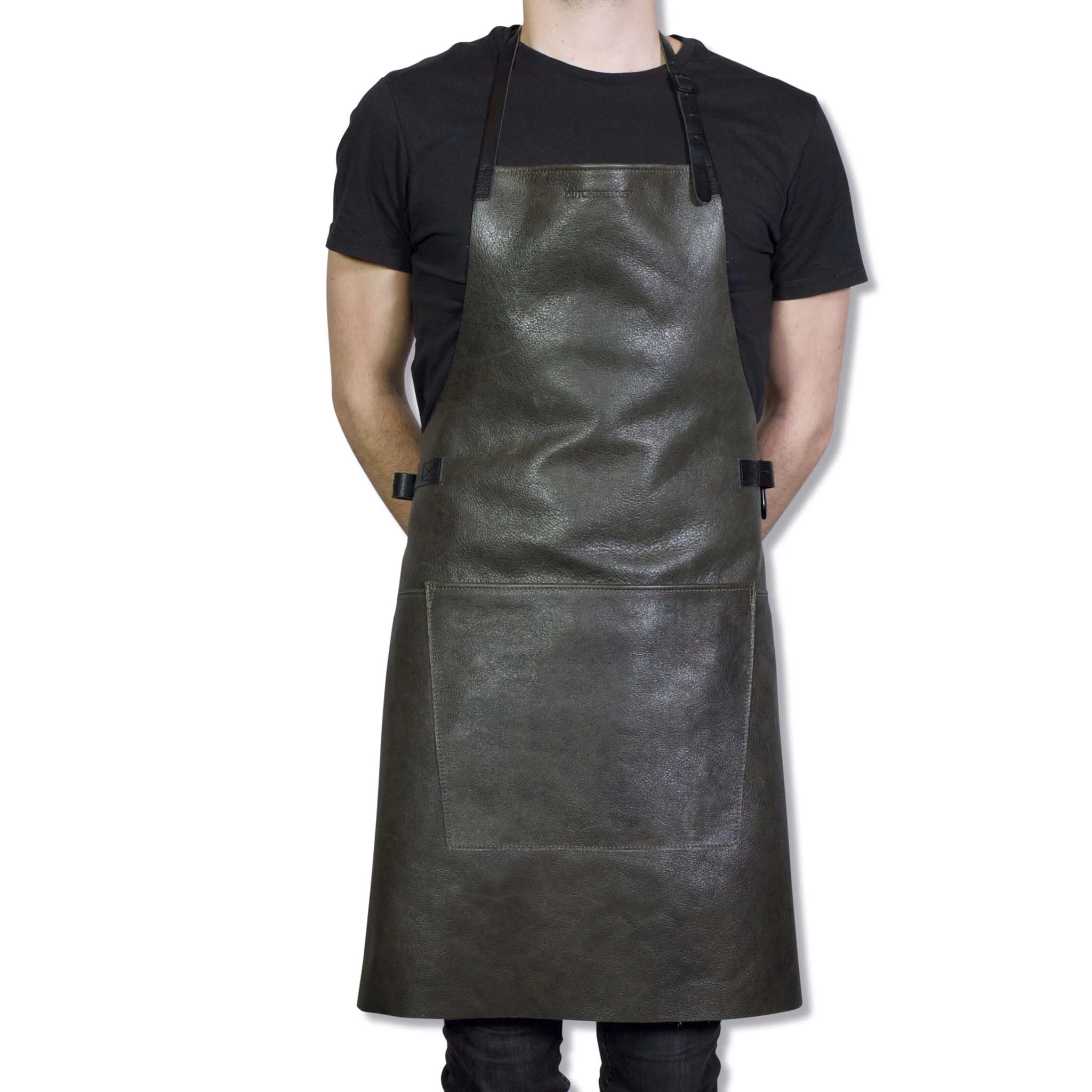 Dutchdeluxes Leather BBQ Apron In Vintage Grey 2 Dutchdeluxes Leather BBQ Apron In Vintage Grey - Image 2