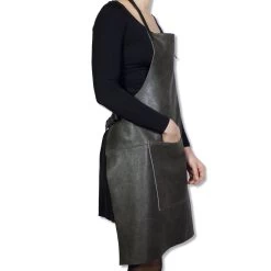Dutchdeluxes Leather BBQ Apron In Vintage Grey 7 Dutchdeluxes Leather BBQ Apron In Vintage Grey -Sous Chef Kitchenware dutch deluxes leather bbq apron vintage grey model side