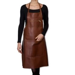 Dutchdeluxes Leather Zipper Apron In Classic Brown -Sous Chef Kitchenware dutch deluxes leather zipper apron classic brown model