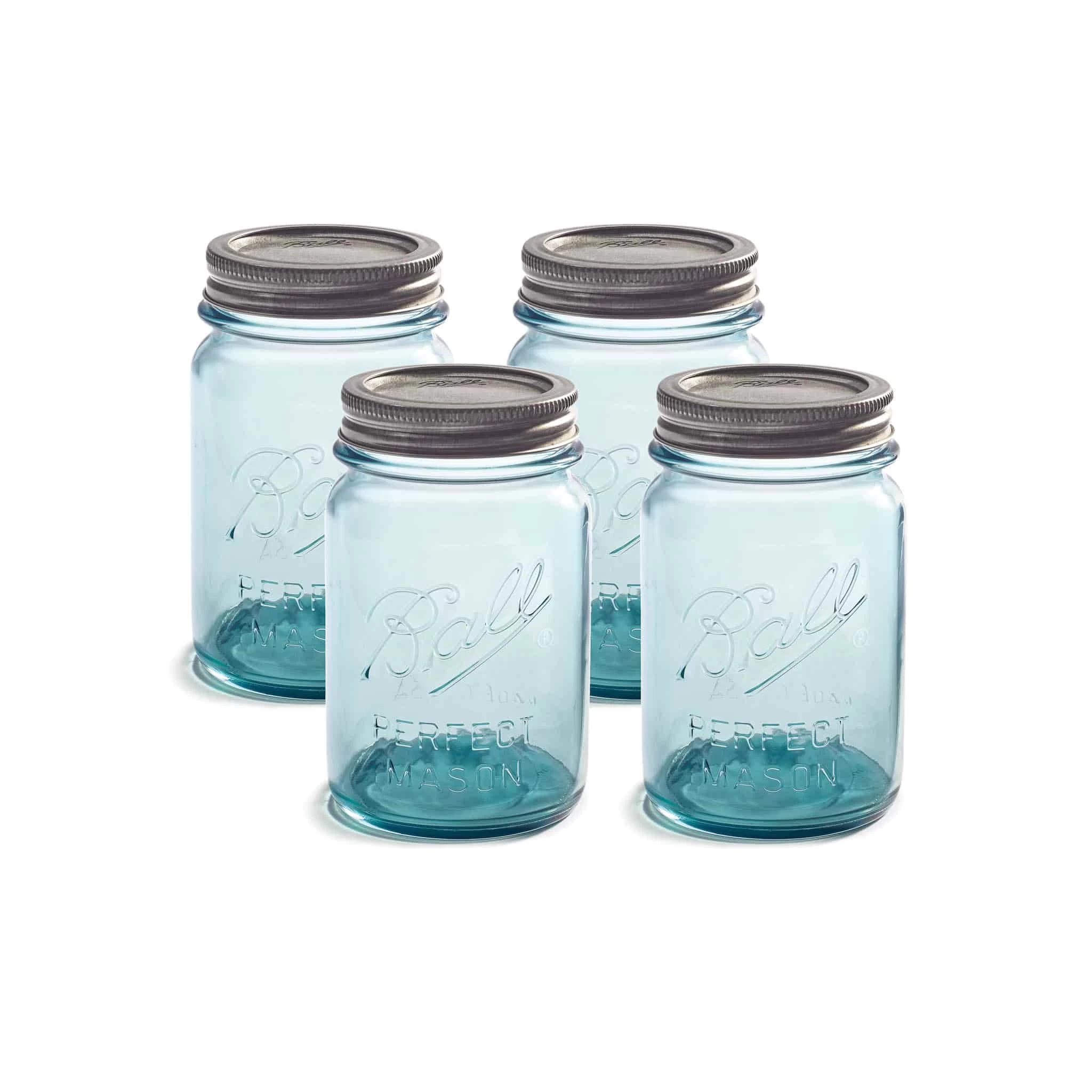 Set Of 4 Ball Mason Jars Aqua Regular Mouth, 473ml 1 Set Of 4 Ball Mason Jars Aqua Regular Mouth, 473ml